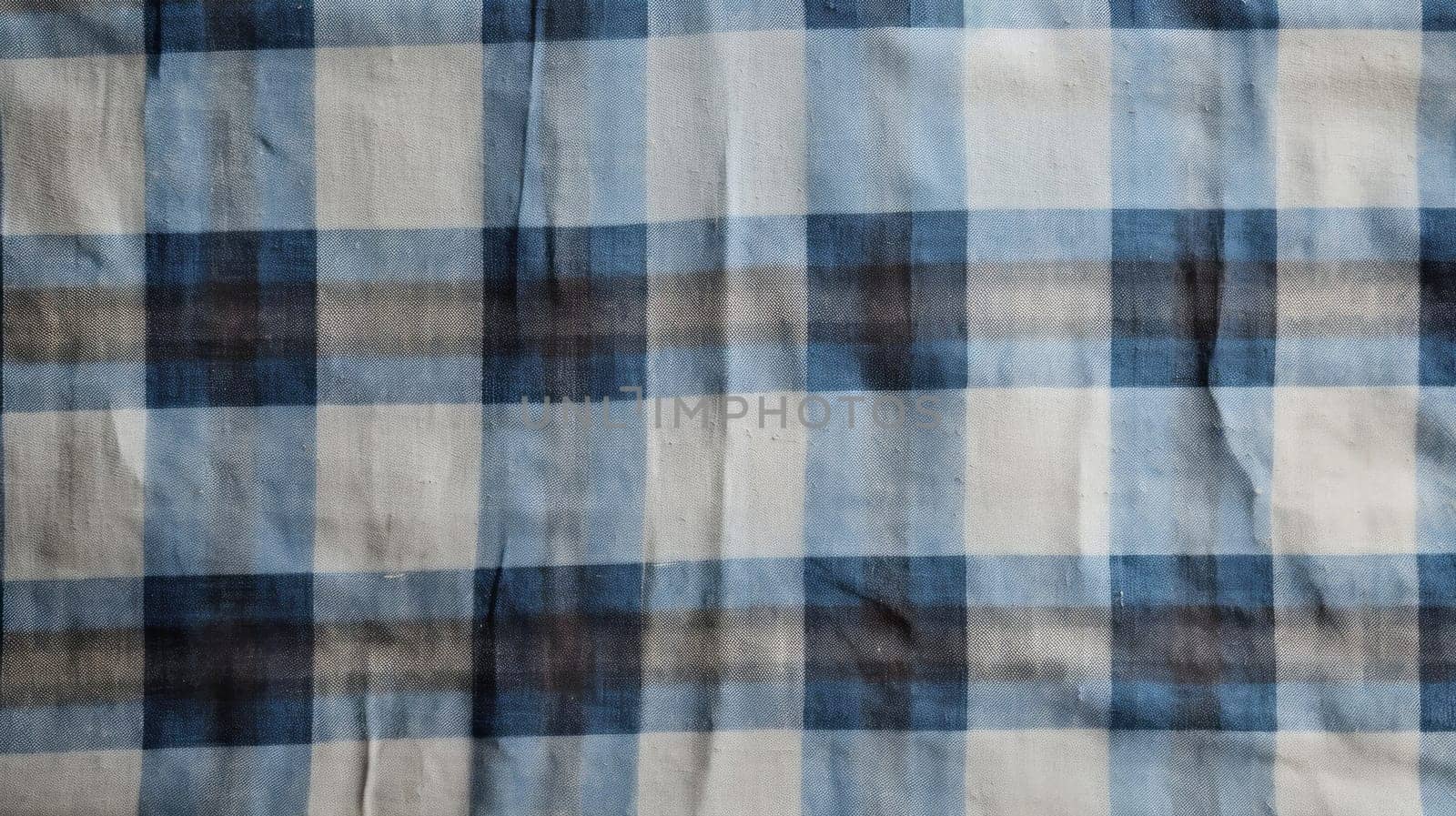 Background made of natural linen fabric in a checkered pattern, blue and natural colors.