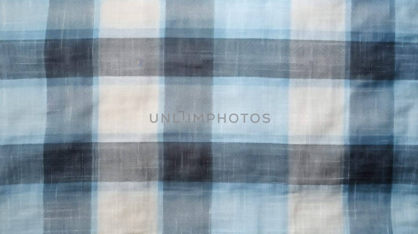 Background made of natural linen fabric in a checkered pattern, blue and natural colors.