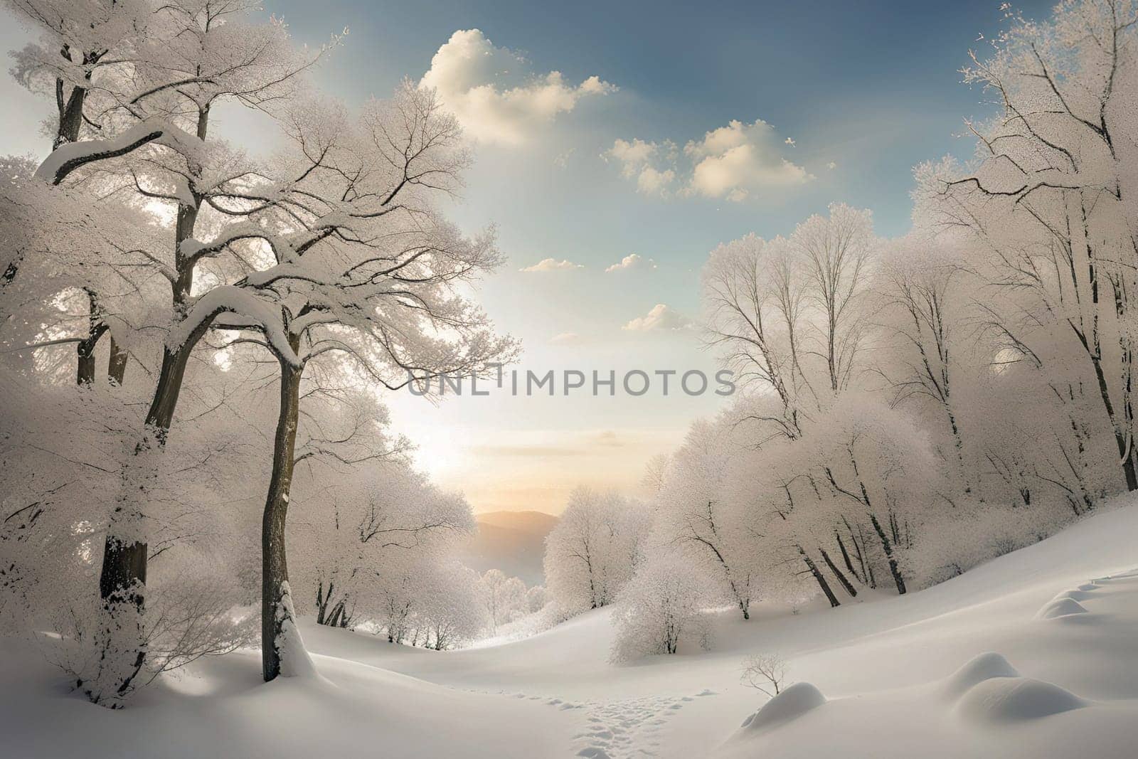Beautiful winter landscape with snowy trees. by yilmazsavaskandag