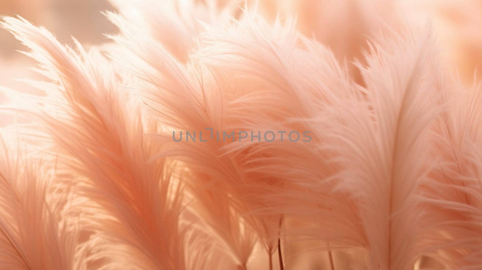 Pampas grass color peach fuzz monochrome background.Trend color of 2024. High quality photo