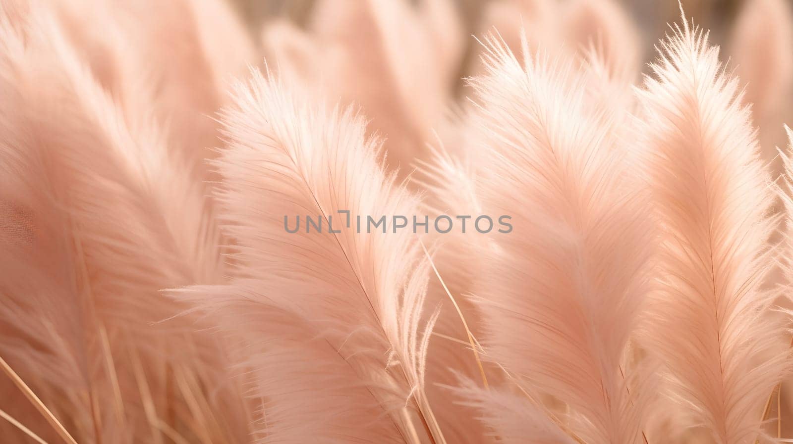 Pampas grass color peach fuzz monochrome background.Trend color of 2024. High quality photo