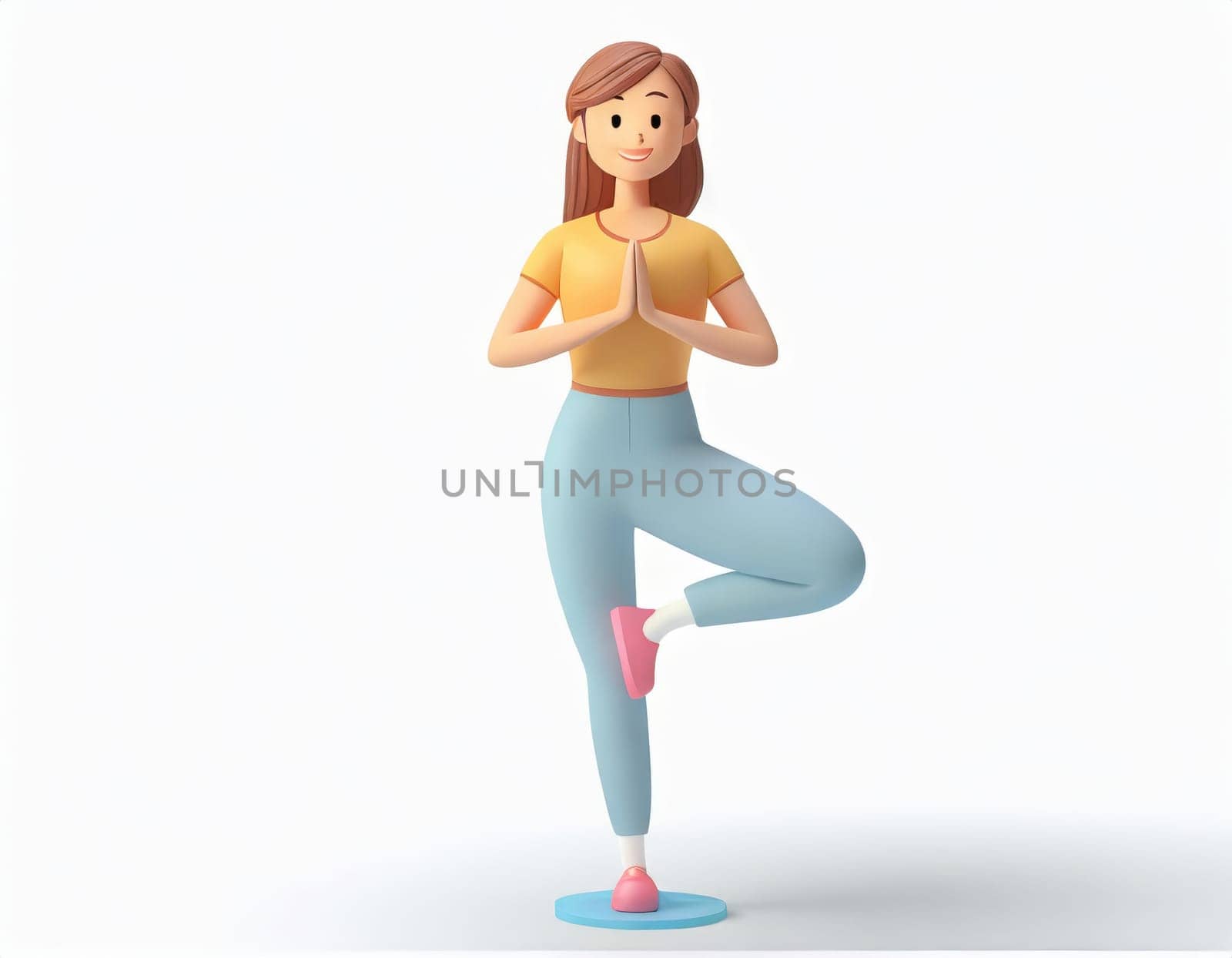 3D Character with fitness yoga, Yoga in standing position, fitness cartoon practice yoga. AI generated. by PeaceYAY