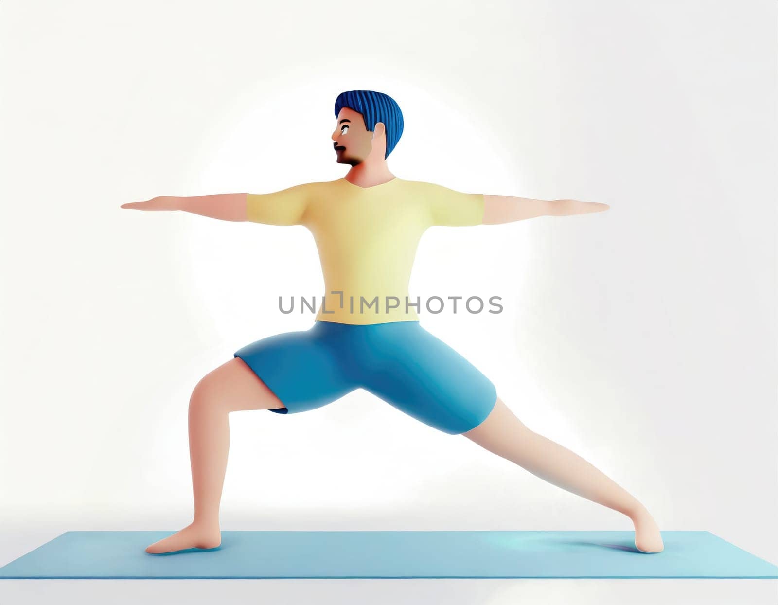 3D Character with fitness yoga, Yoga in standing position, fitness cartoon practice yoga.