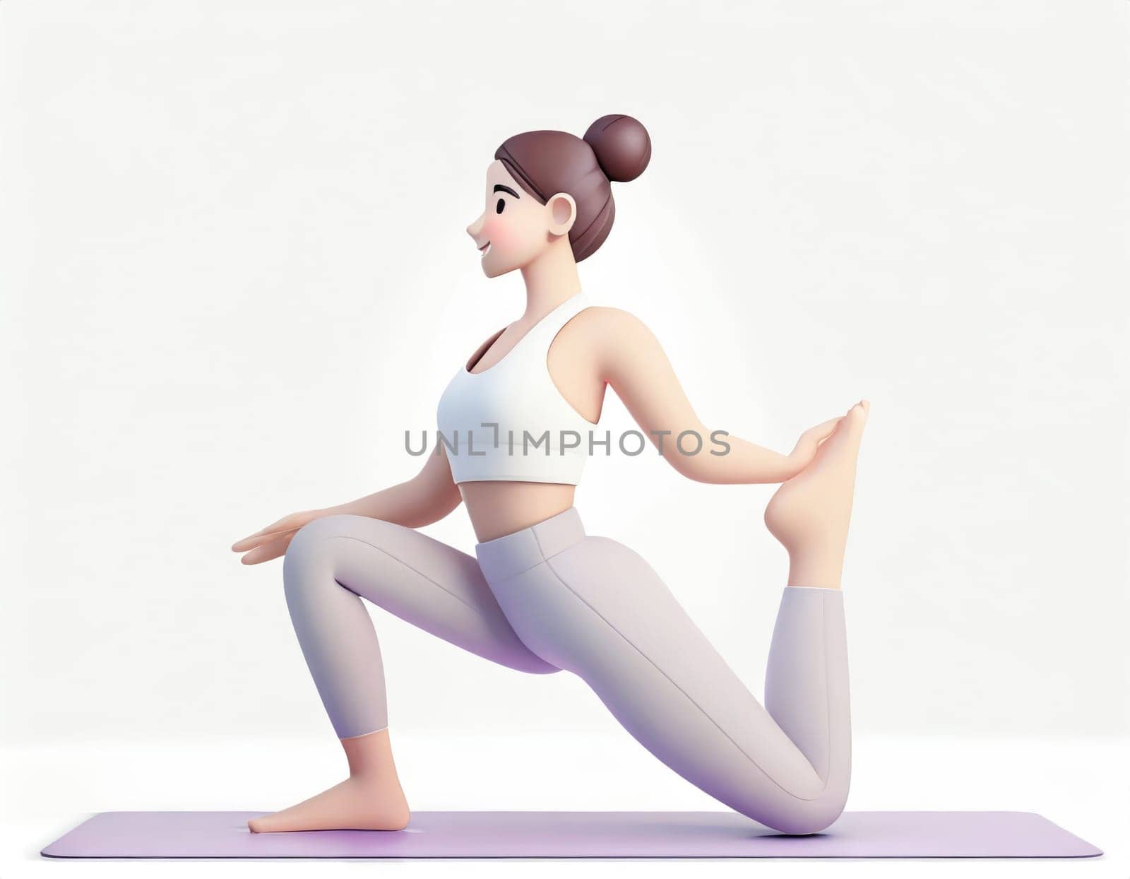 3D Character with fitness yoga, Yoga in standing position, fitness cartoon practice yoga.