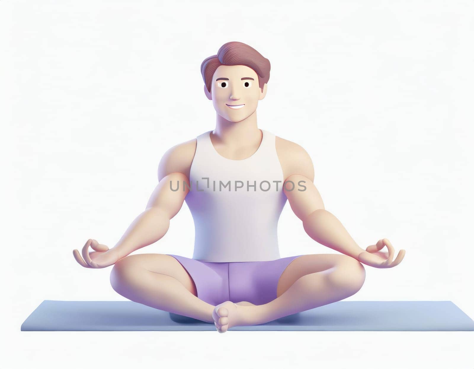 3D Character with fitness yoga, Yoga in standing position, fitness cartoon practice yoga.