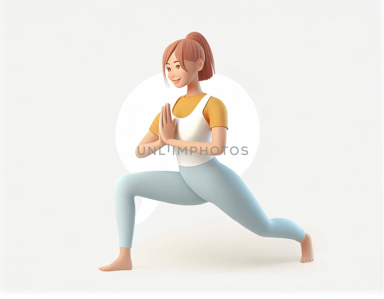 3D Character with fitness yoga, Yoga in standing position, fitness cartoon practice yoga. AI generated. by PeaceYAY