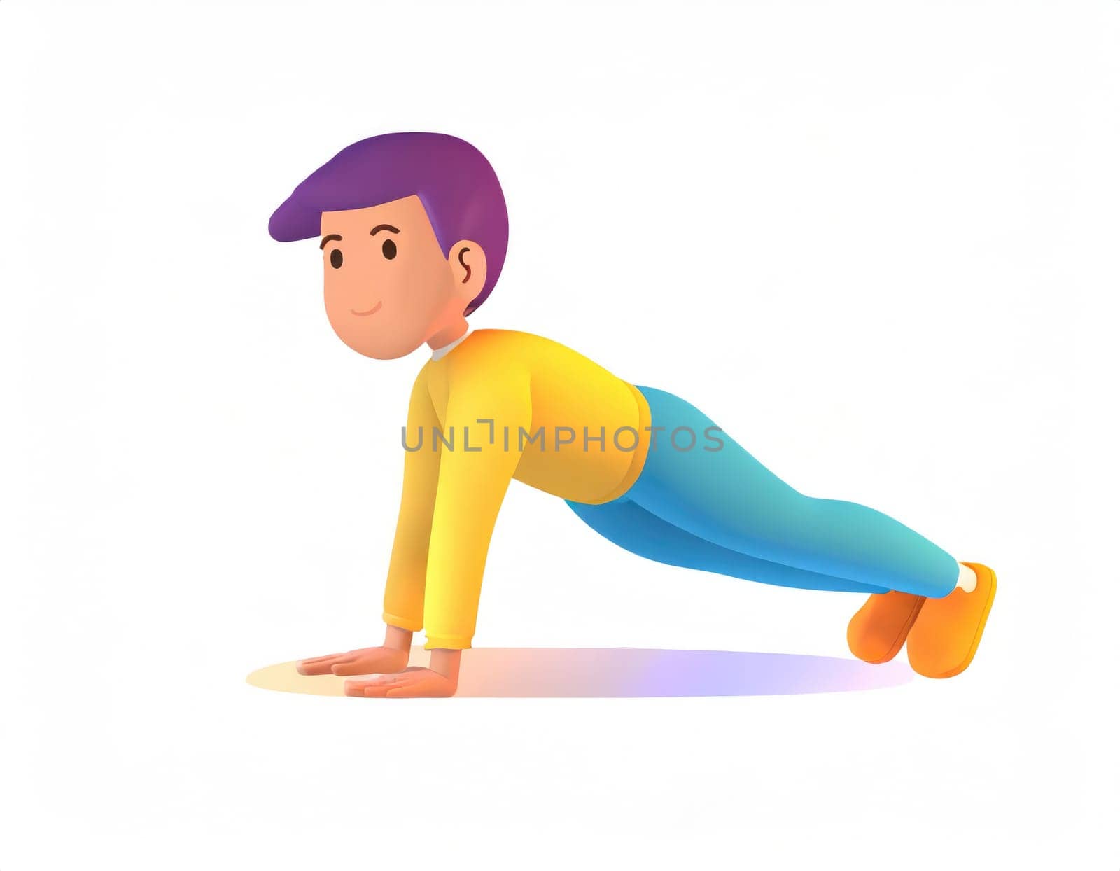 3D Character practicing yoga doing push and press ups plank pose. AI generated. by PeaceYAY