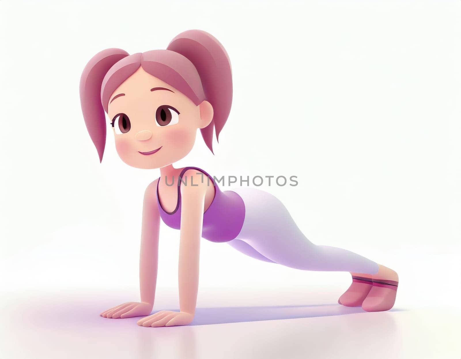 3D Character practicing yoga doing push and press ups plank pose. AI generated. by PeaceYAY