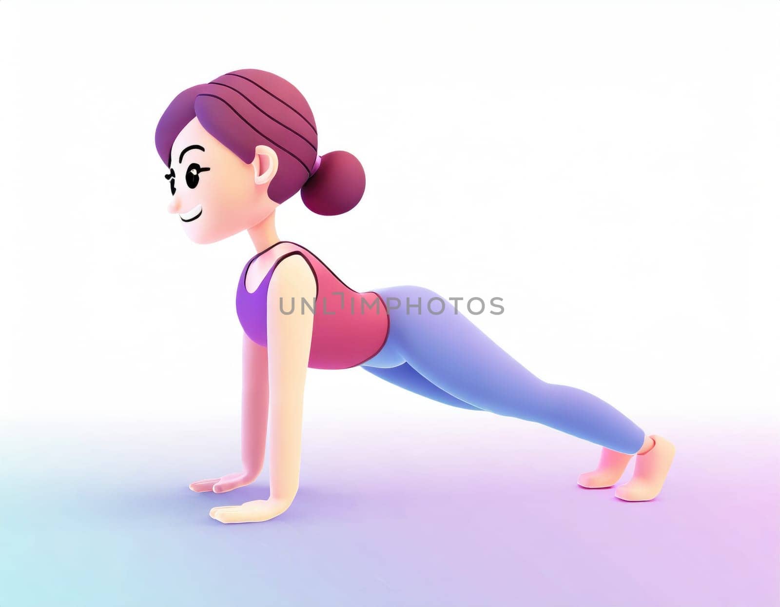 3D Character practicing yoga doing push and press ups plank pose. AI generated. by PeaceYAY