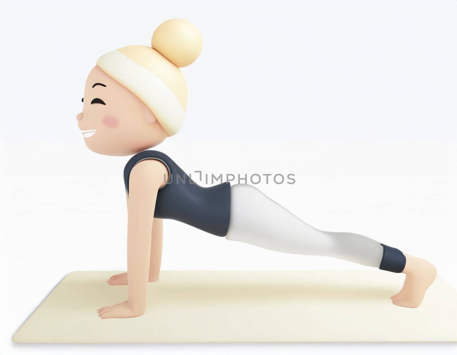 3D Character practicing yoga doing push and press ups plank pose. AI generated. by PeaceYAY