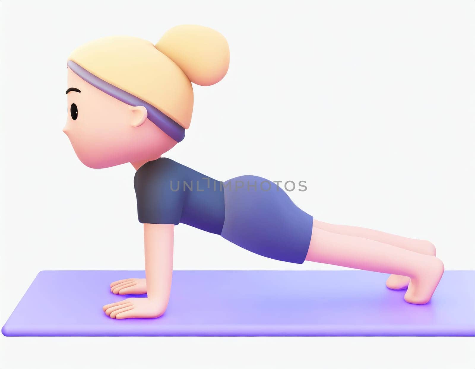 3D Character practicing yoga doing push and press ups plank pose. AI generated. by PeaceYAY