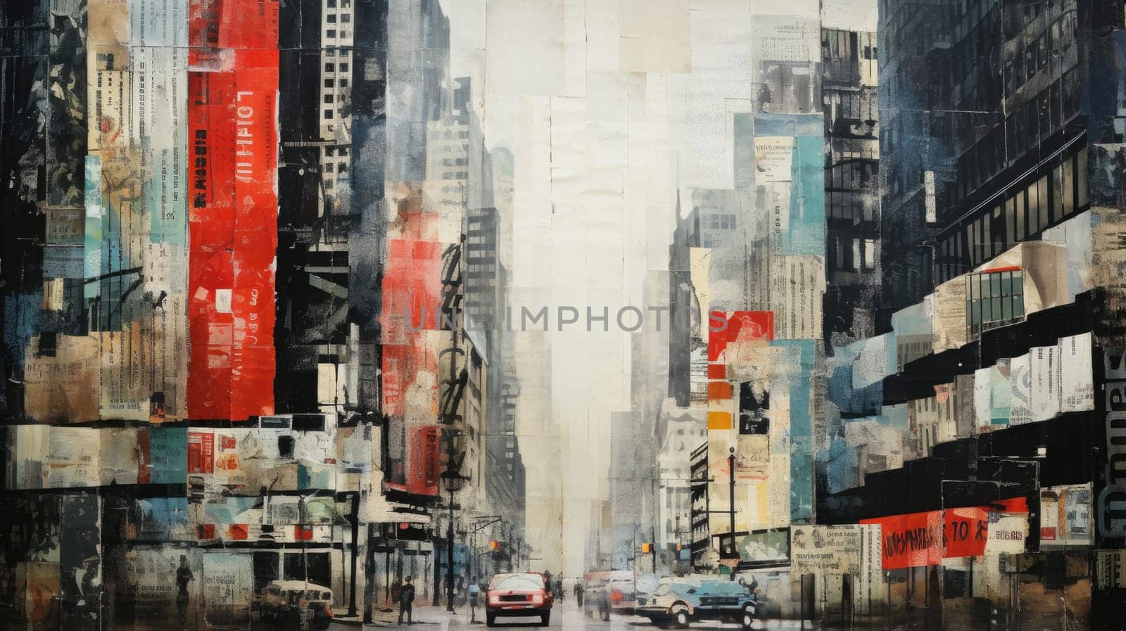 abstract collage art of cityscape view, ai