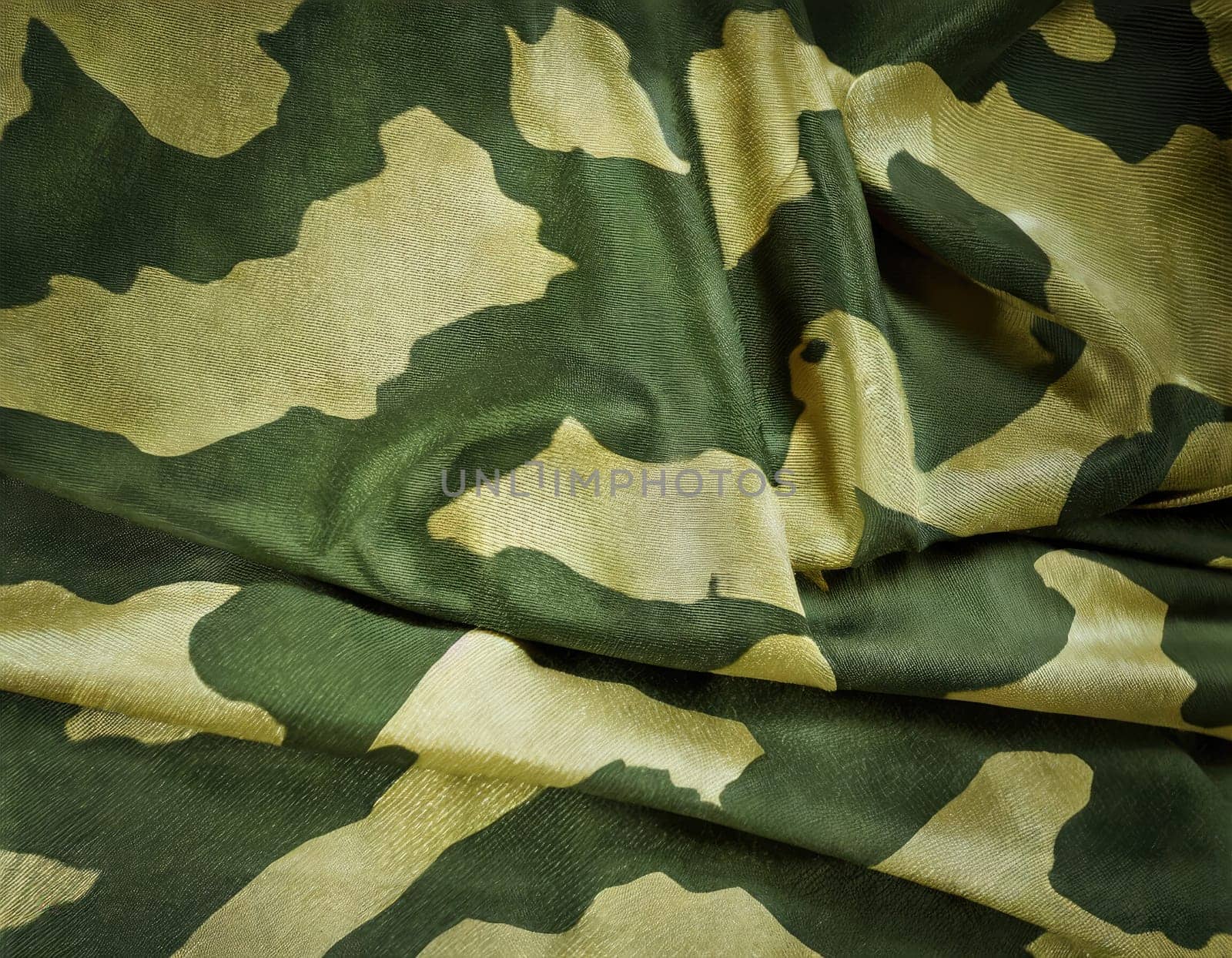 Camouflage texture in a military style on silk fabric. Hight realistics silk.