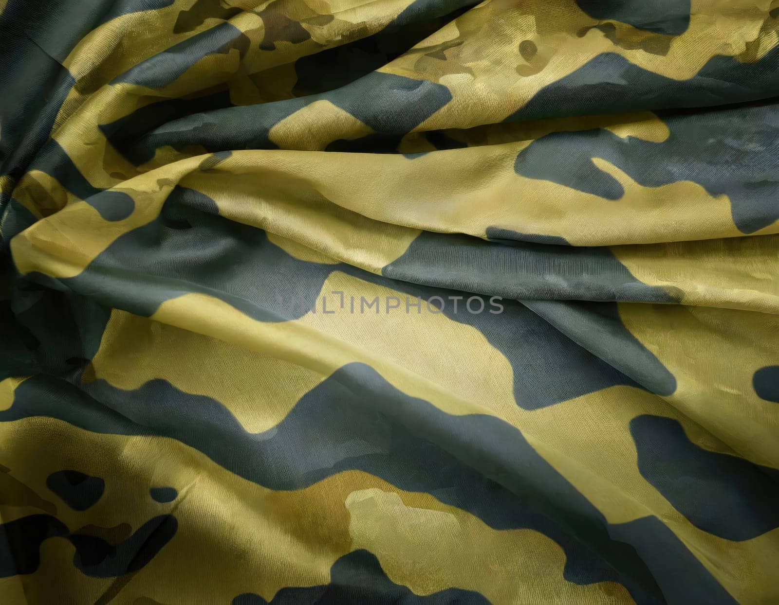 Camouflage texture in a military style on silk fabric. Hight realistics silk. AI Generated. by PeaceYAY