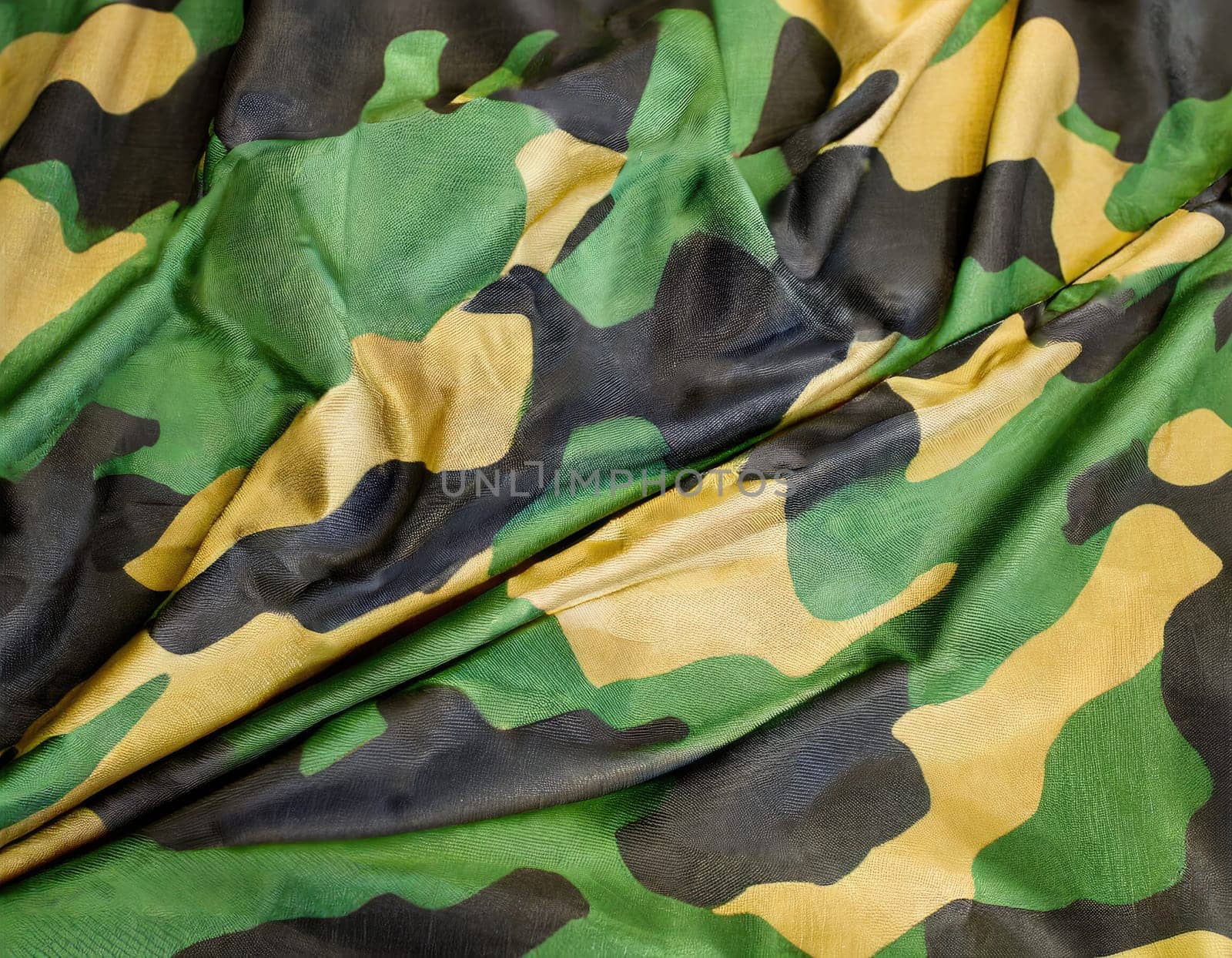 Camouflage texture in a military style on silk fabric. Hight realistics silk. AI Generated. by PeaceYAY