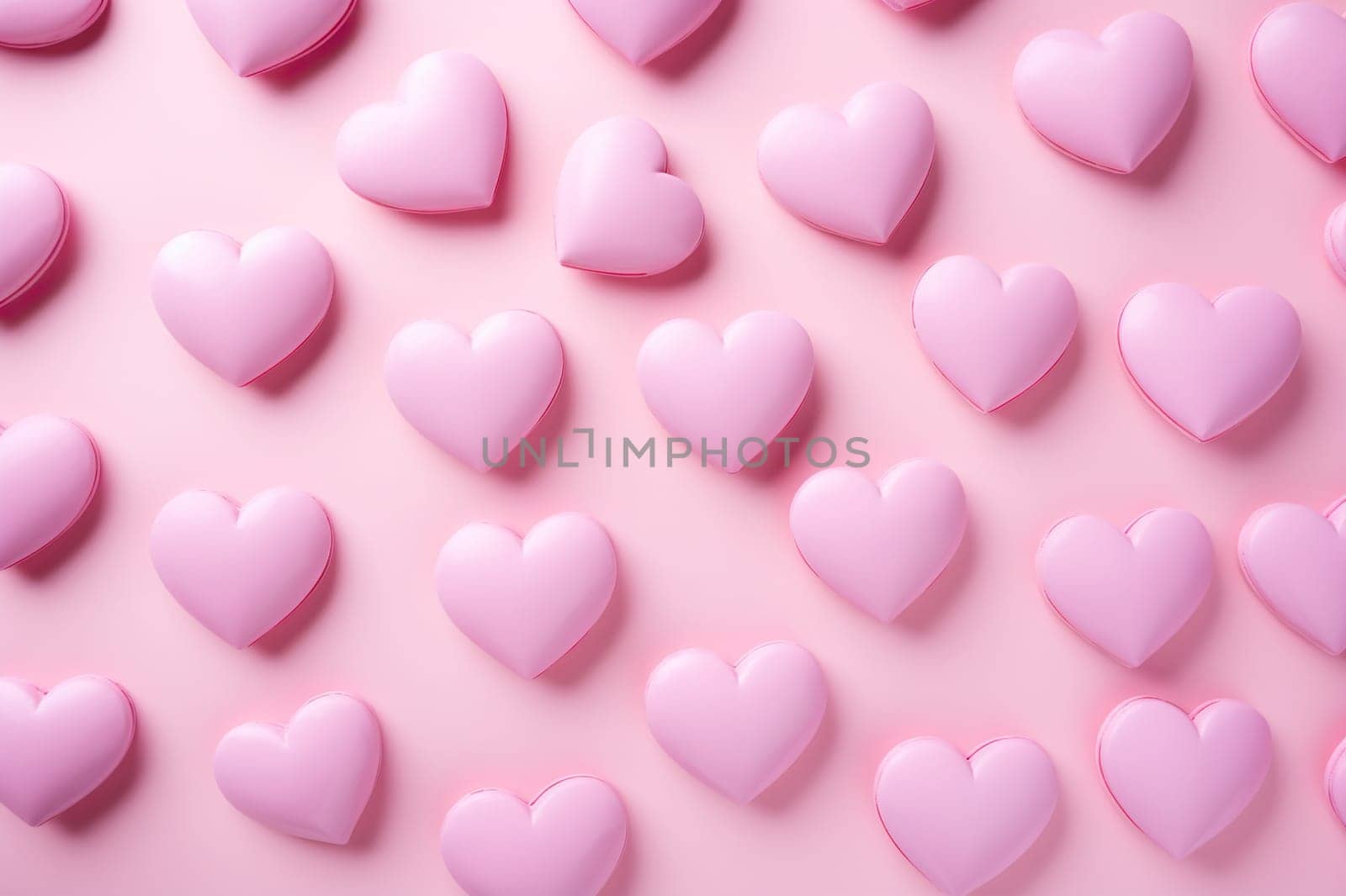 Pink background with hearts, top view. Valentine's Day concept. Generated by artificial intelligence by Vovmar