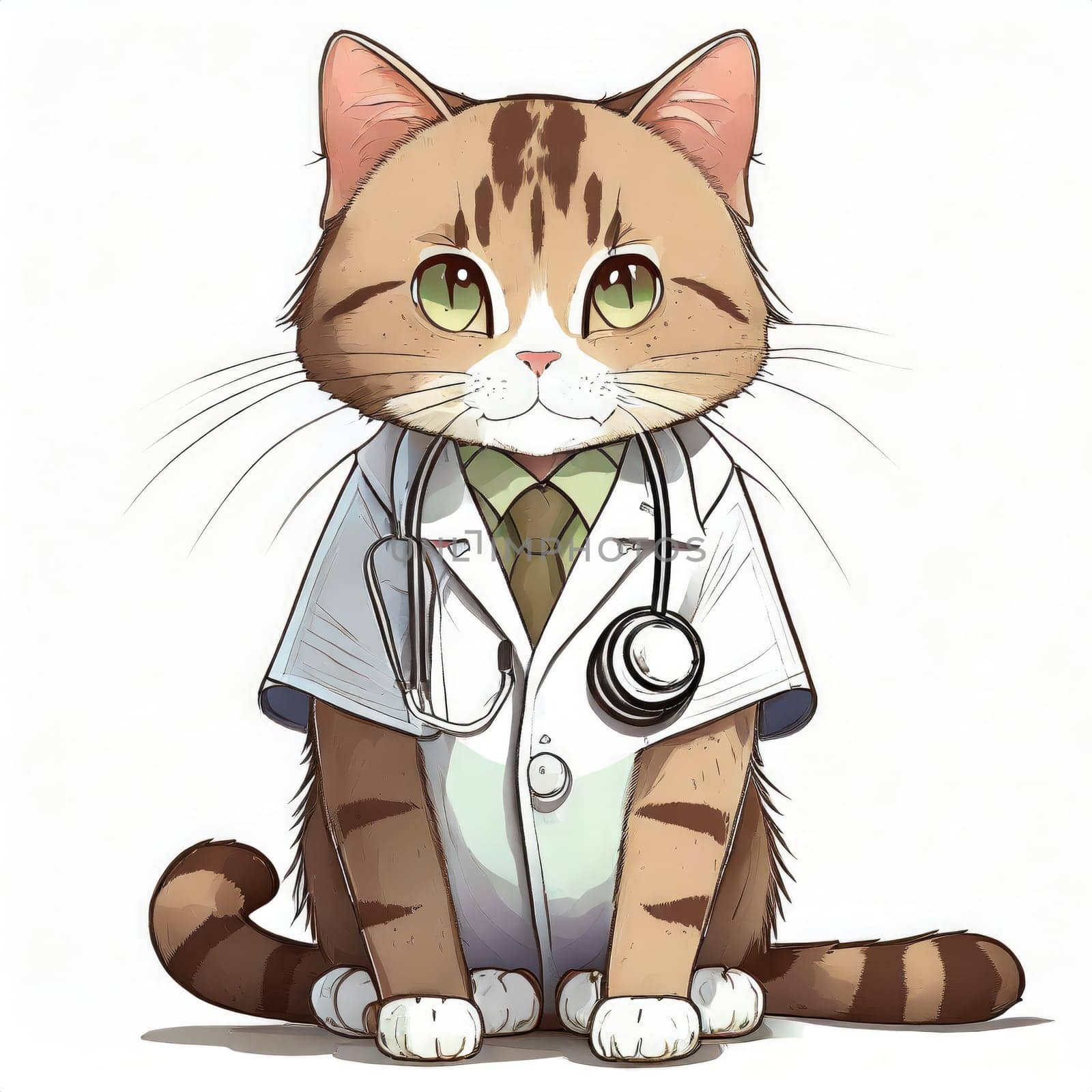 Anime cute a cat in doctor uniform on white background