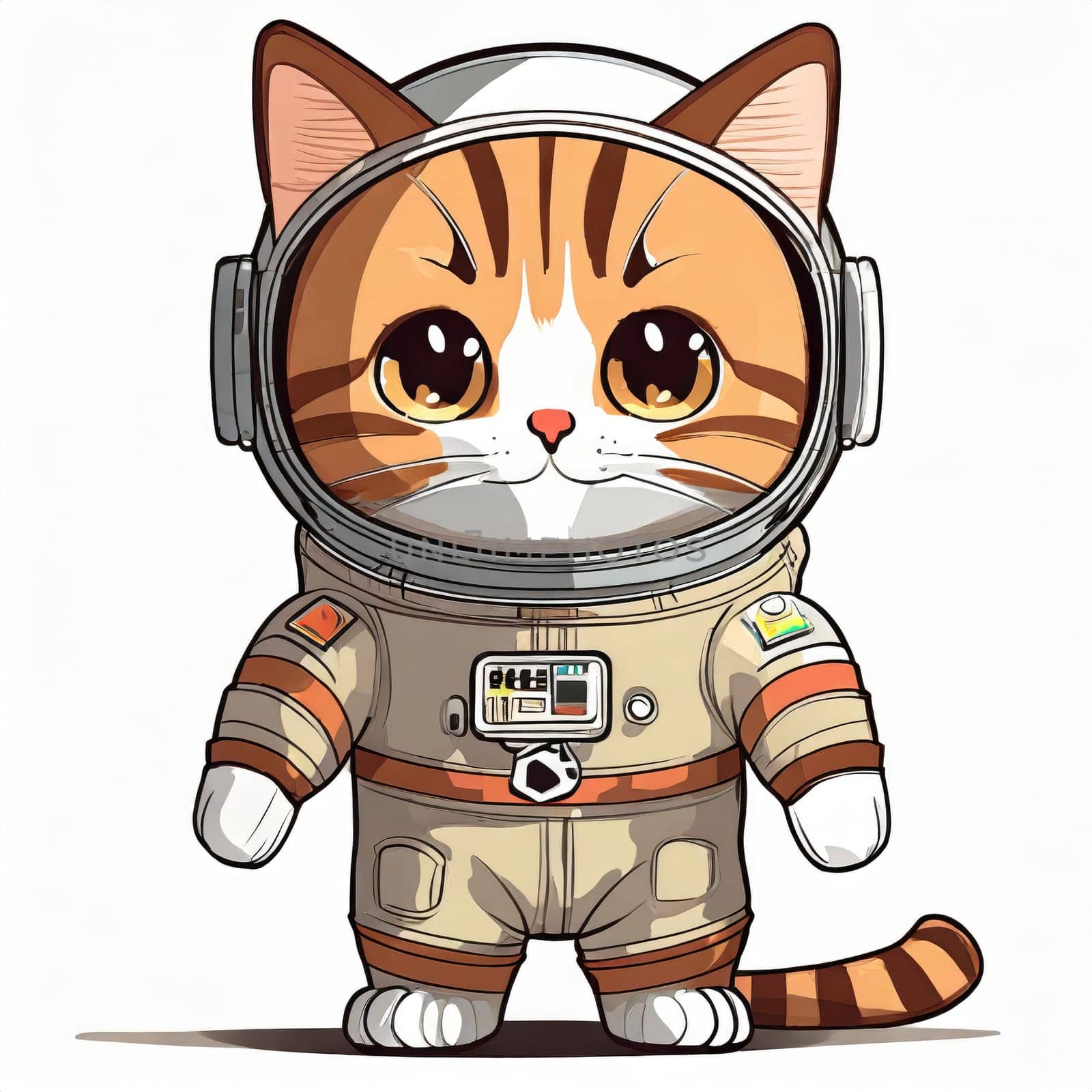 Anime cute a cat in astronaut uniform on flying, white background . AI generated. by PeaceYAY