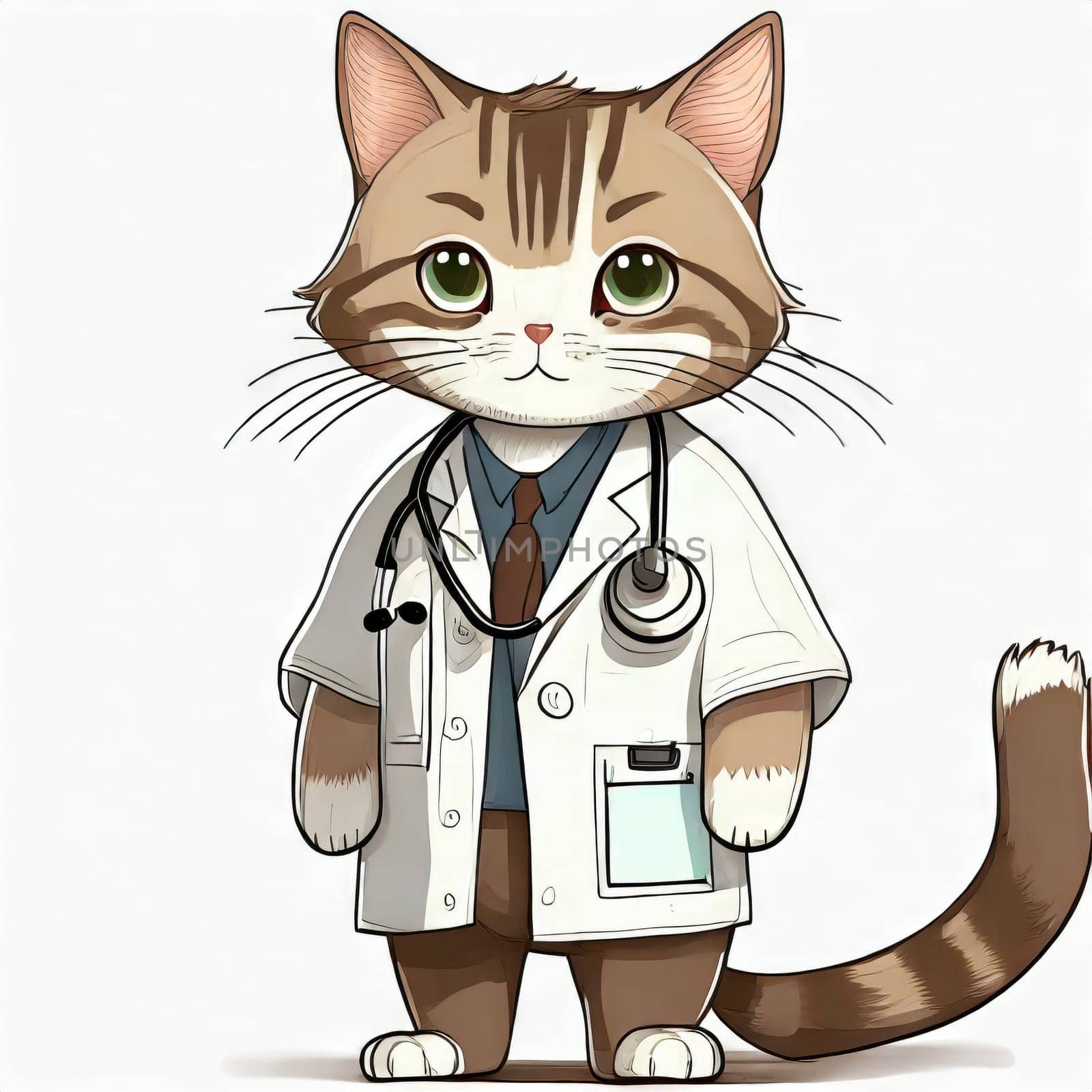 Anime cute a cat in doctor uniform on white background