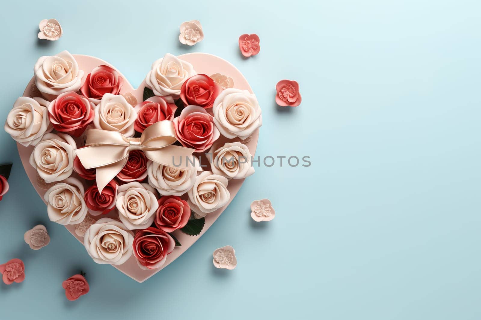 Valentine's Day blank space with gift boxes, roses, red heart, background generative ai