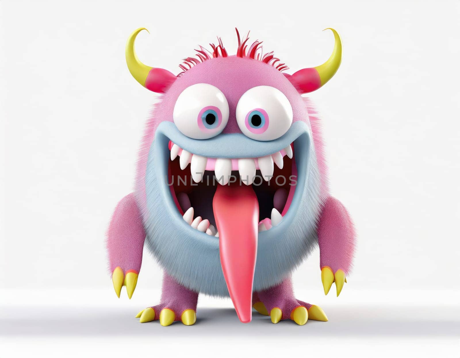 a cute monster with a long tongue, white background