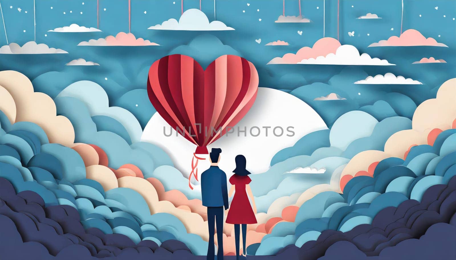 couple with balloon in the sky and cloudy, valentine concept