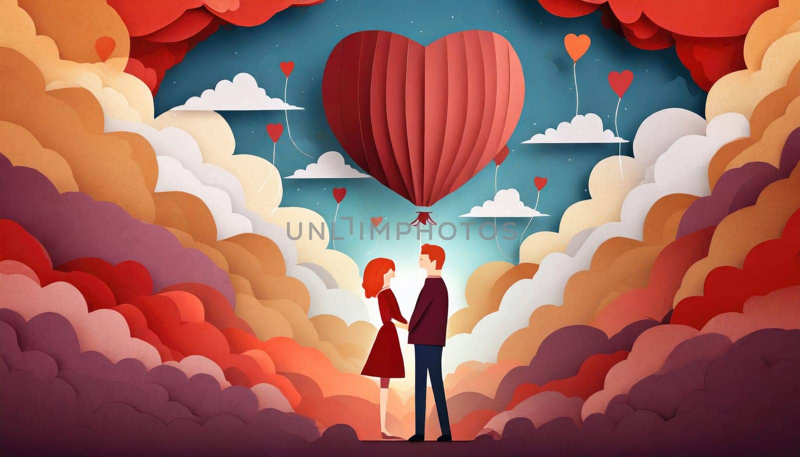 couple with balloon in the sky and cloudy, valentine concept