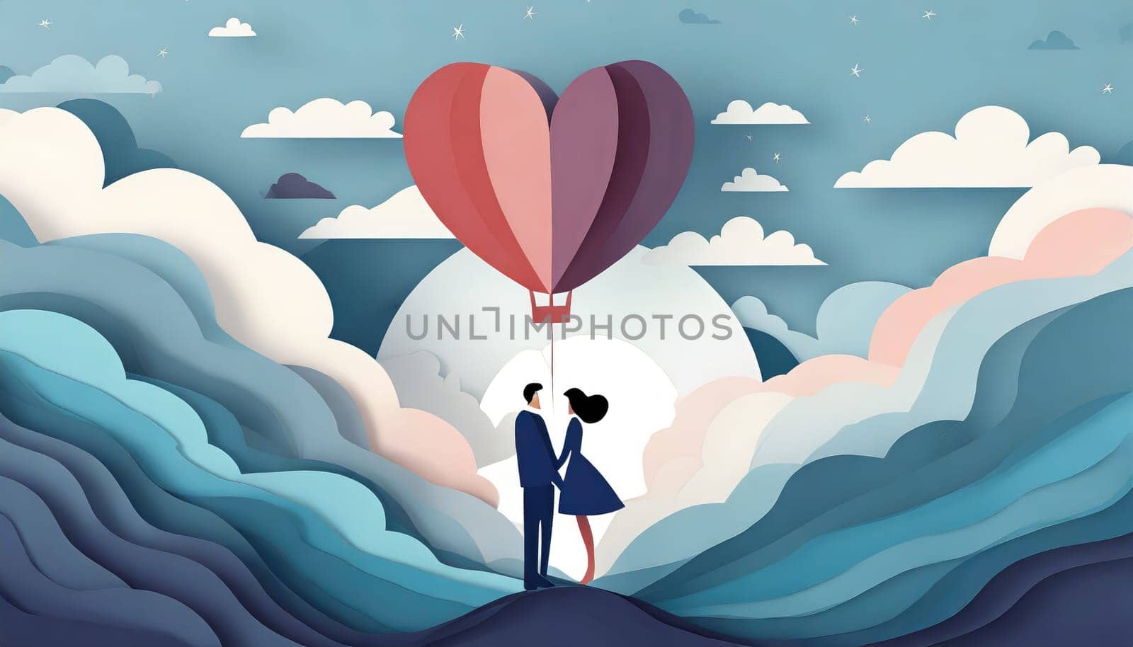 couple with balloon in the sky and cloudy, valentine concept