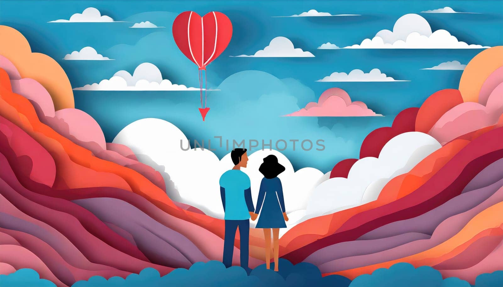 couple with balloon in the sky and cloudy, valentine concept