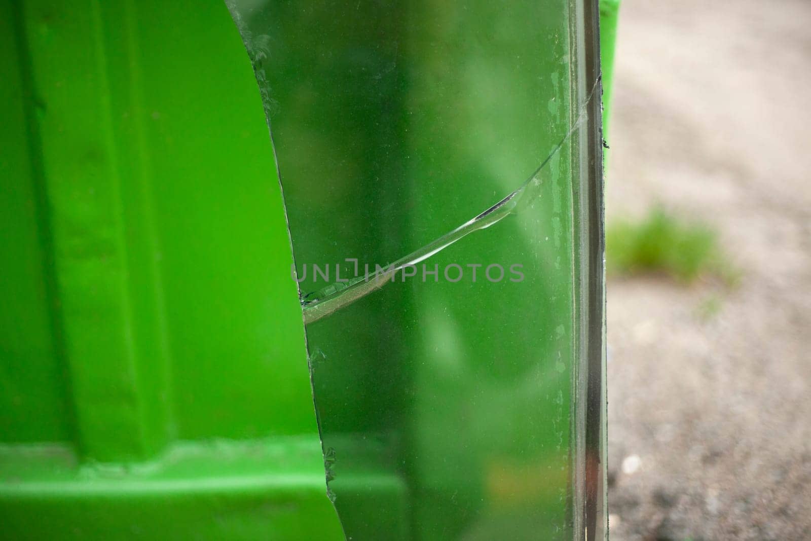 Broken glass. Shards of glass in building. Damaged window. by OlegKopyov