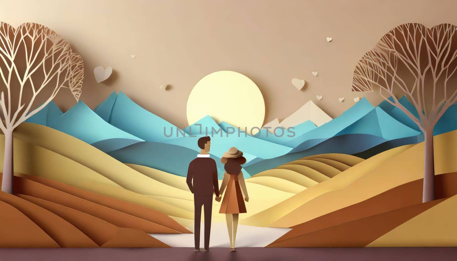  a couple, valentine concept, paper origami cool colors backlighting. by PeaceYAY