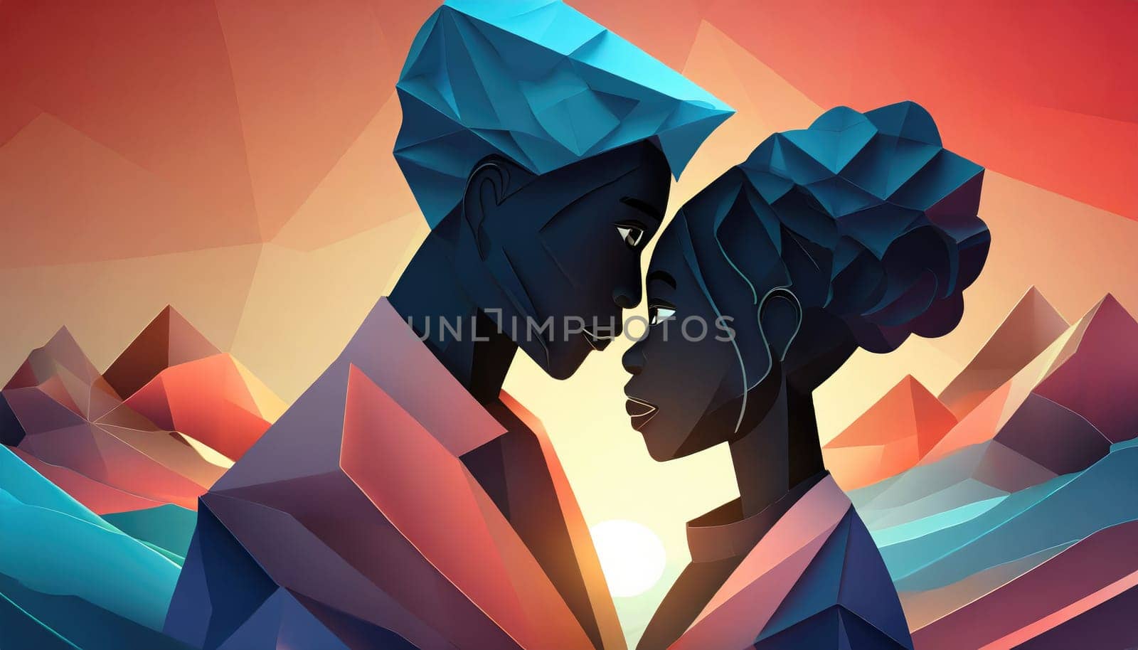  a couple, valentine concept, paper origami cool colors backlighting. by PeaceYAY