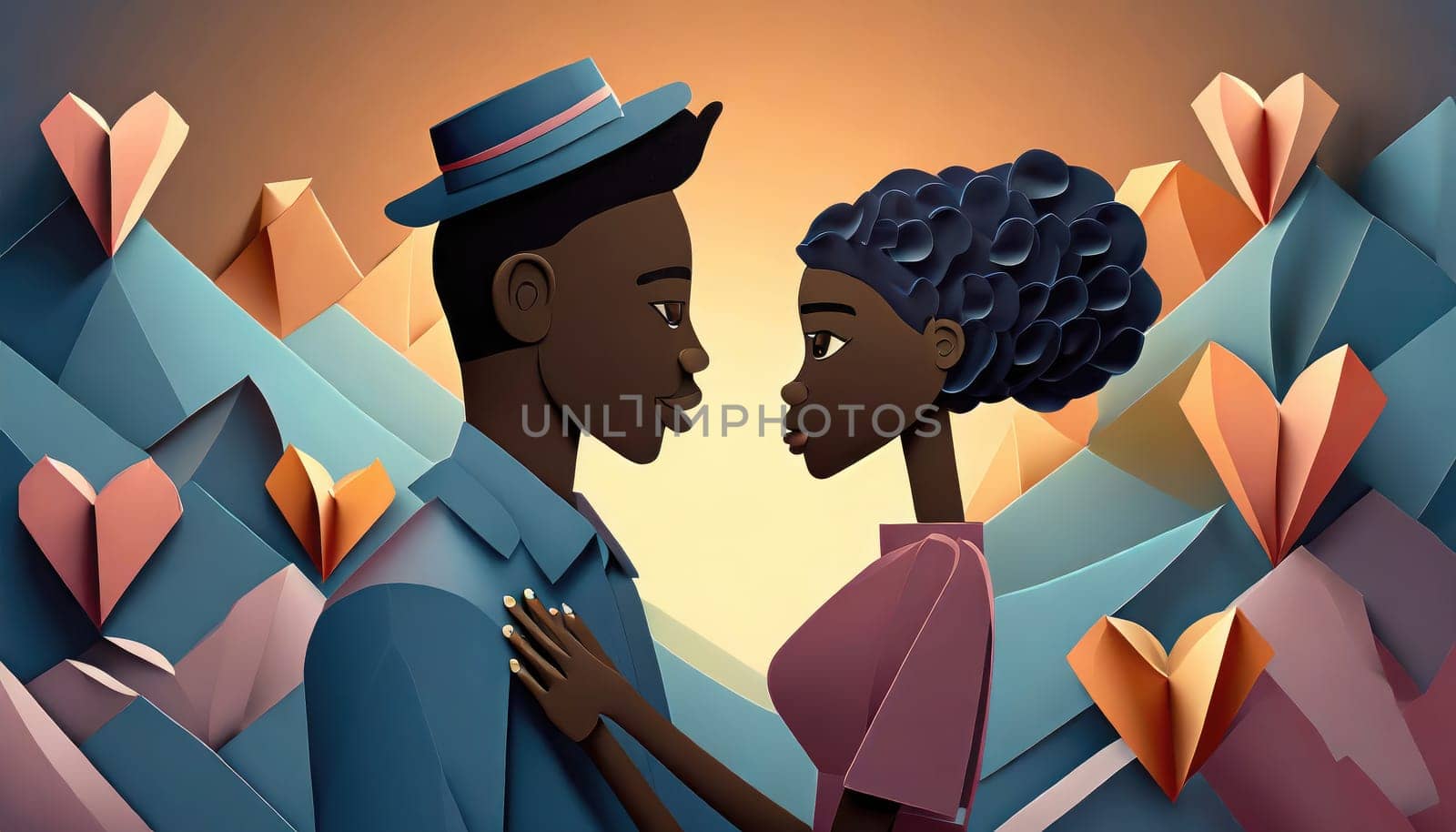  a couple, valentine concept, paper origami cool colors backlighting. by PeaceYAY