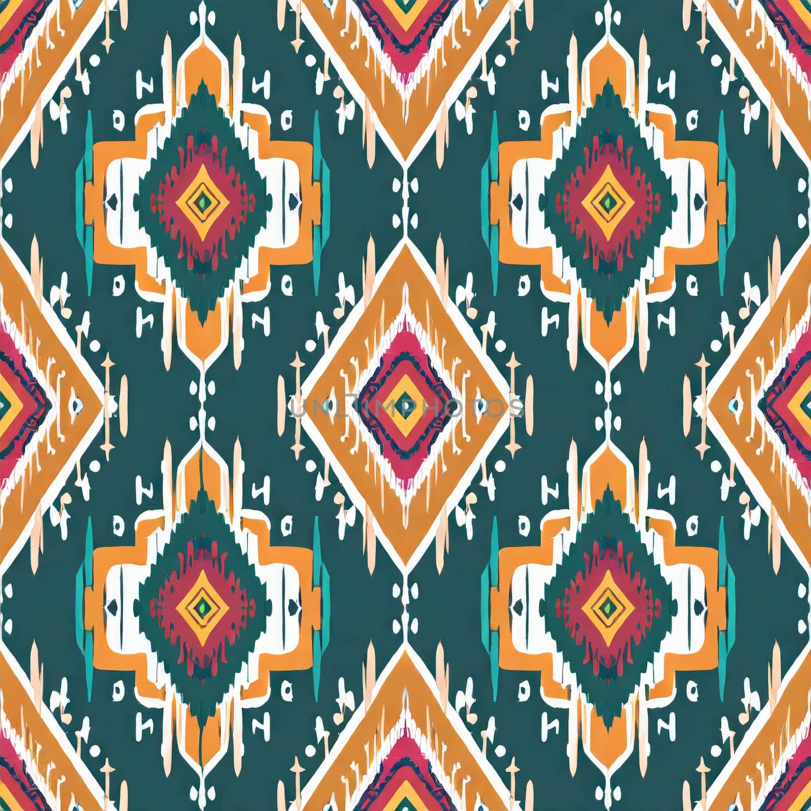 Ikat floral paisley embroidery background. Ikat ethnic oriental seamless pattern traditional. Aztec style. by PeaceYAY