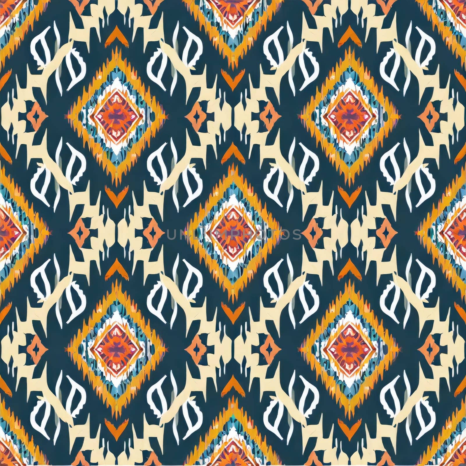 Seamless round ikat pattern, geometric curve design for fashion clothes, textile, wrapping, decoration background.