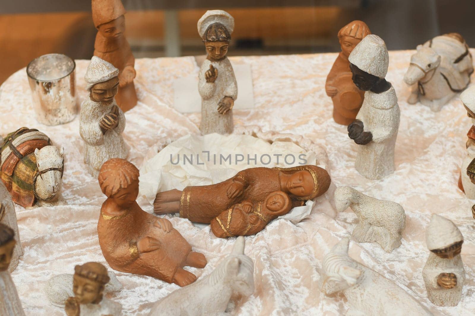 Ceramic figurines of Joseph Mary and Jesus Christmas creche by Godi