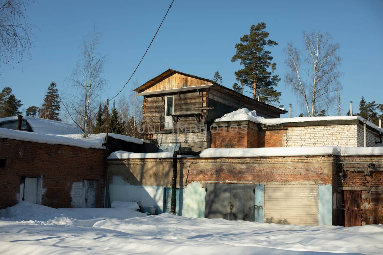 Old buildings in industrial area. Soviet buildings for storing things.