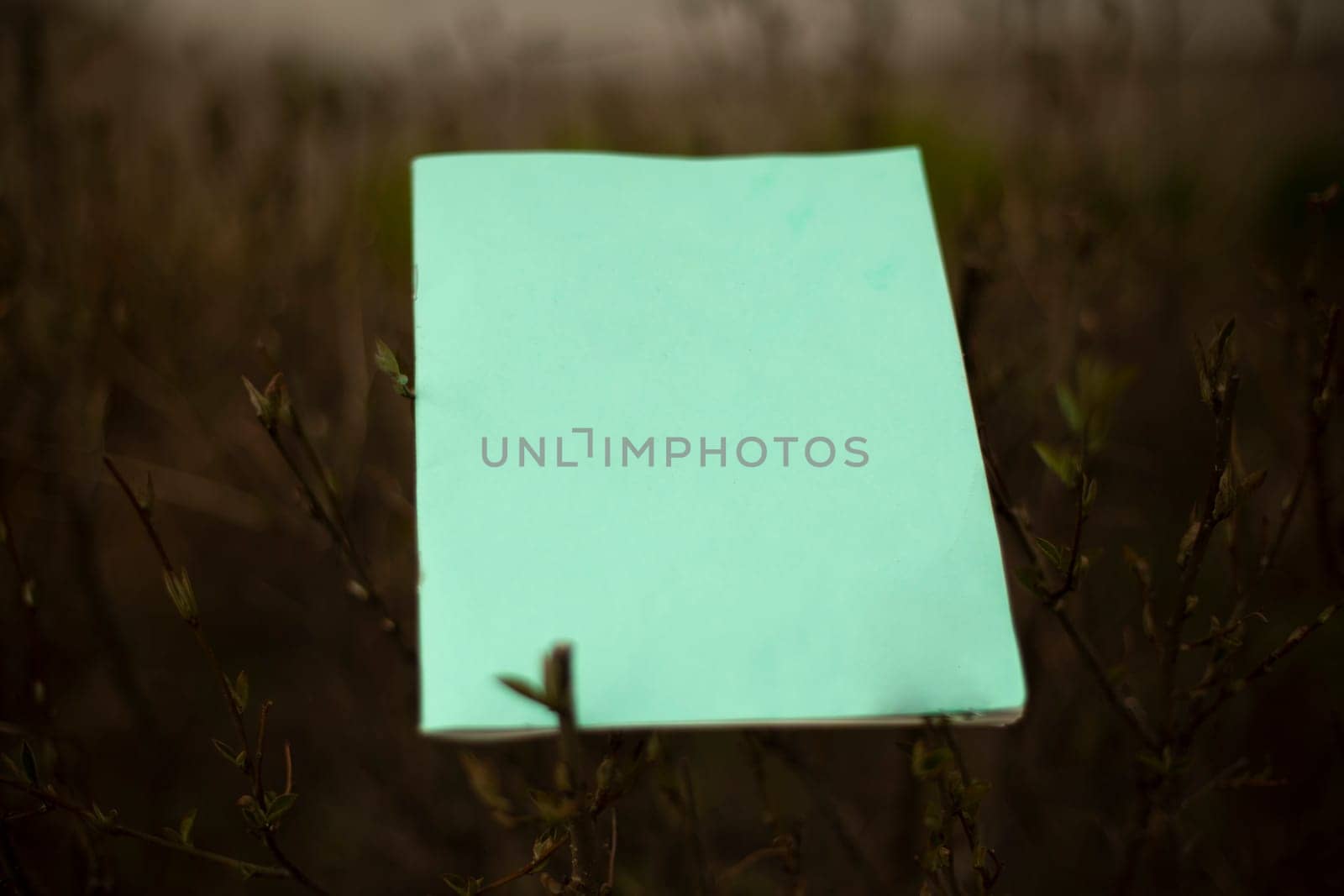 School notebook in Russia. Old notebook on street. Paper is green. by OlegKopyov