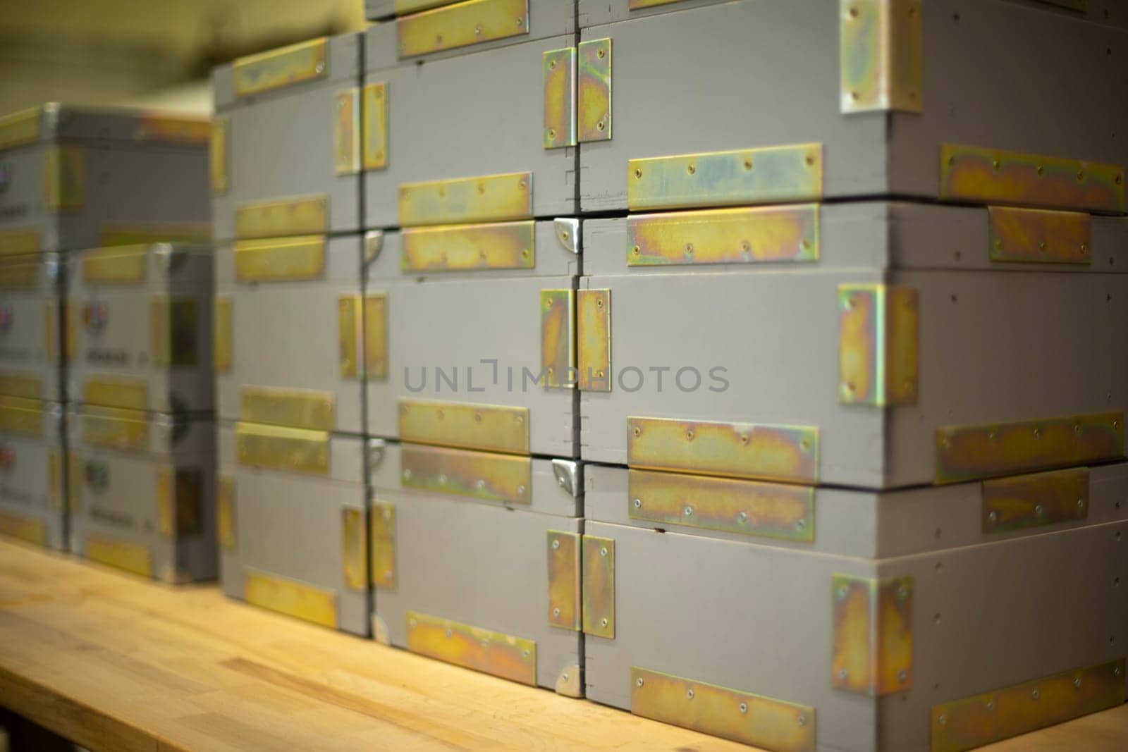 Ammo boxes. Military cargo. Wooden boxes for transporting ammunition. Details of making boxes.