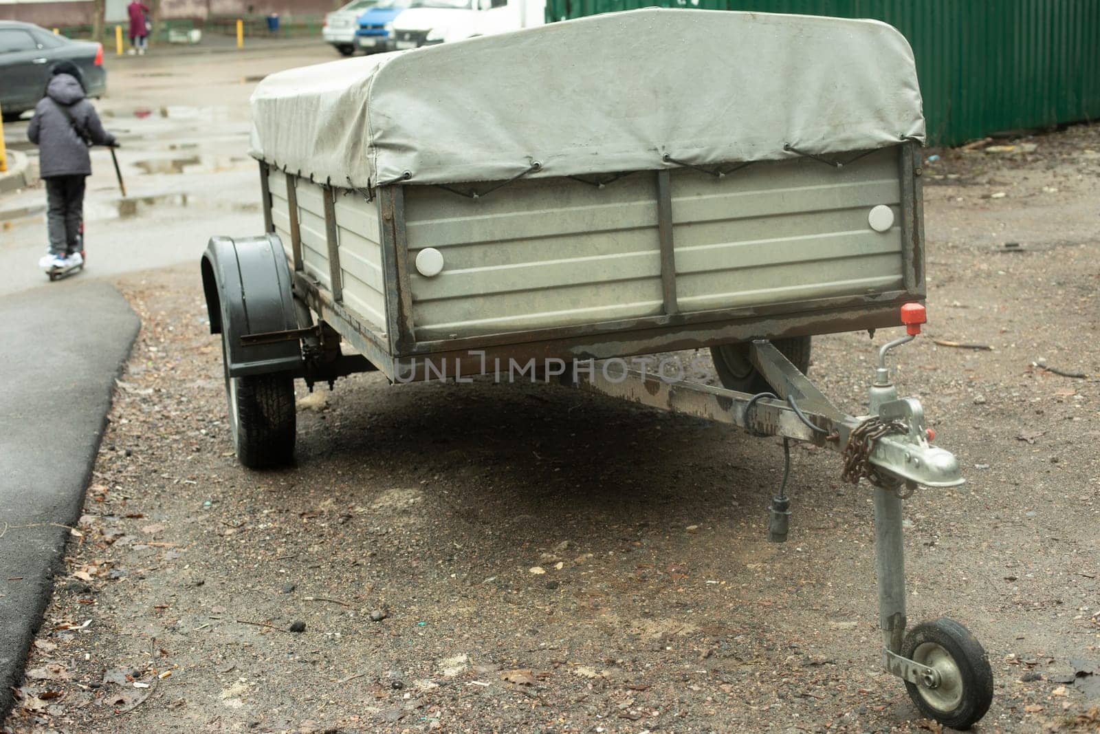 Trailer for car. Cart on wheels. Transport for transportation of light loads.