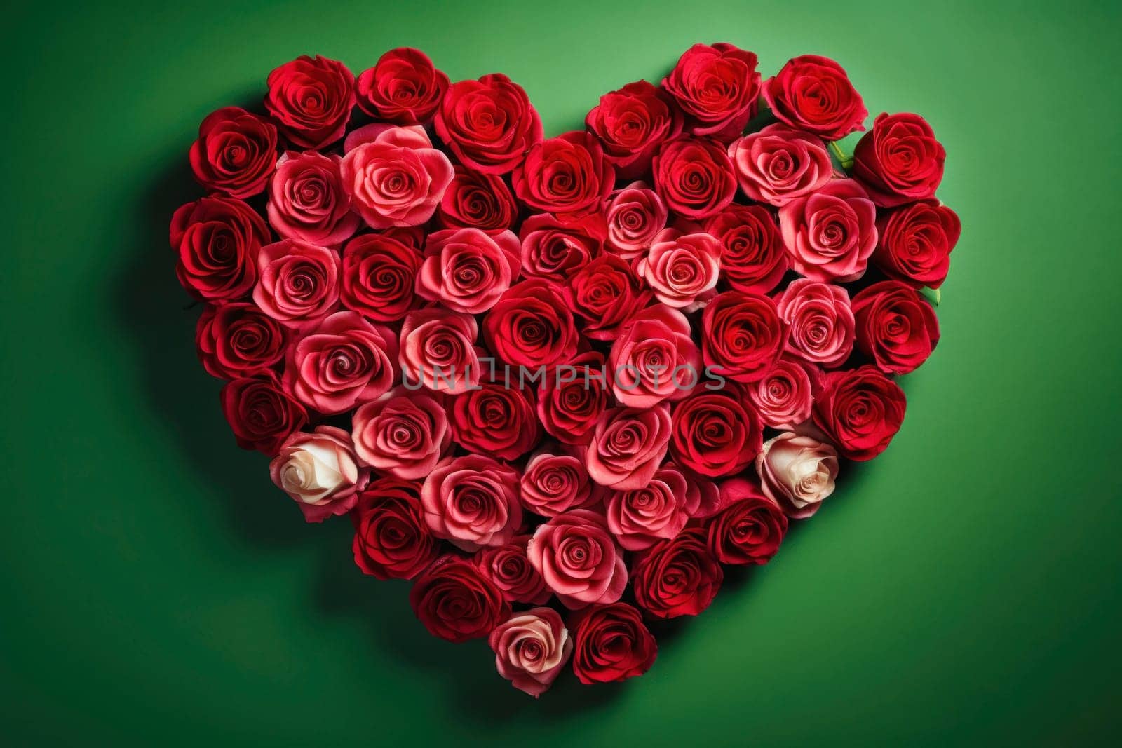 Rose flowers arranged in shape of heart, creating romantic floral masterpiece by andreyz