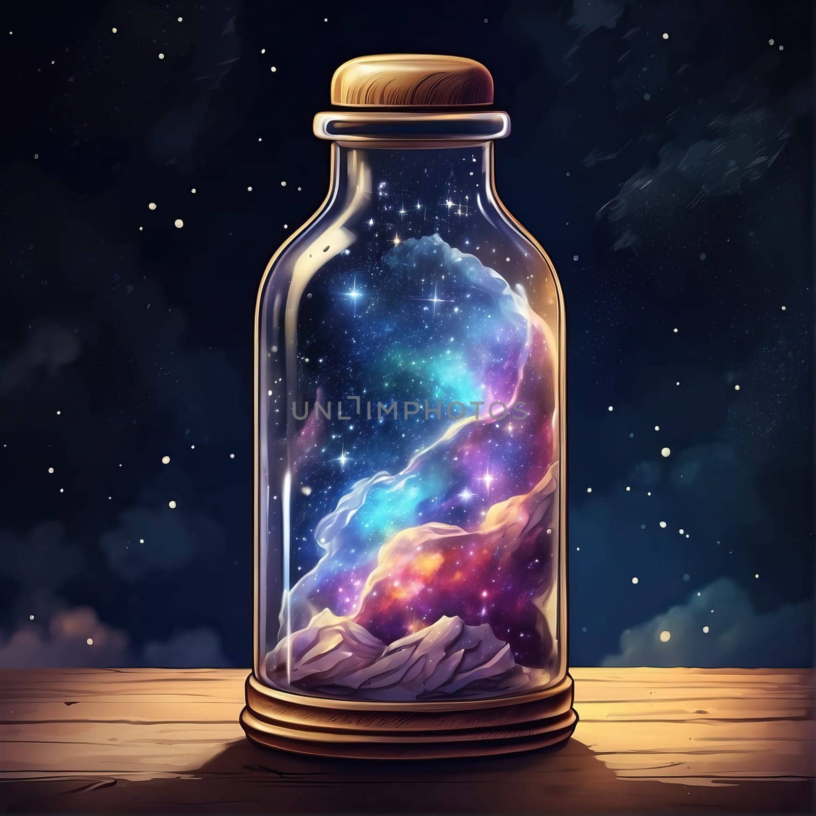Fantastic illustration in a transparent bottle. by applesstock