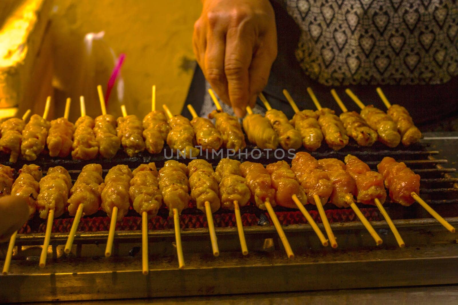 This grilled pork satay is marinated in a creamy peanut butter and soy sauce mixture