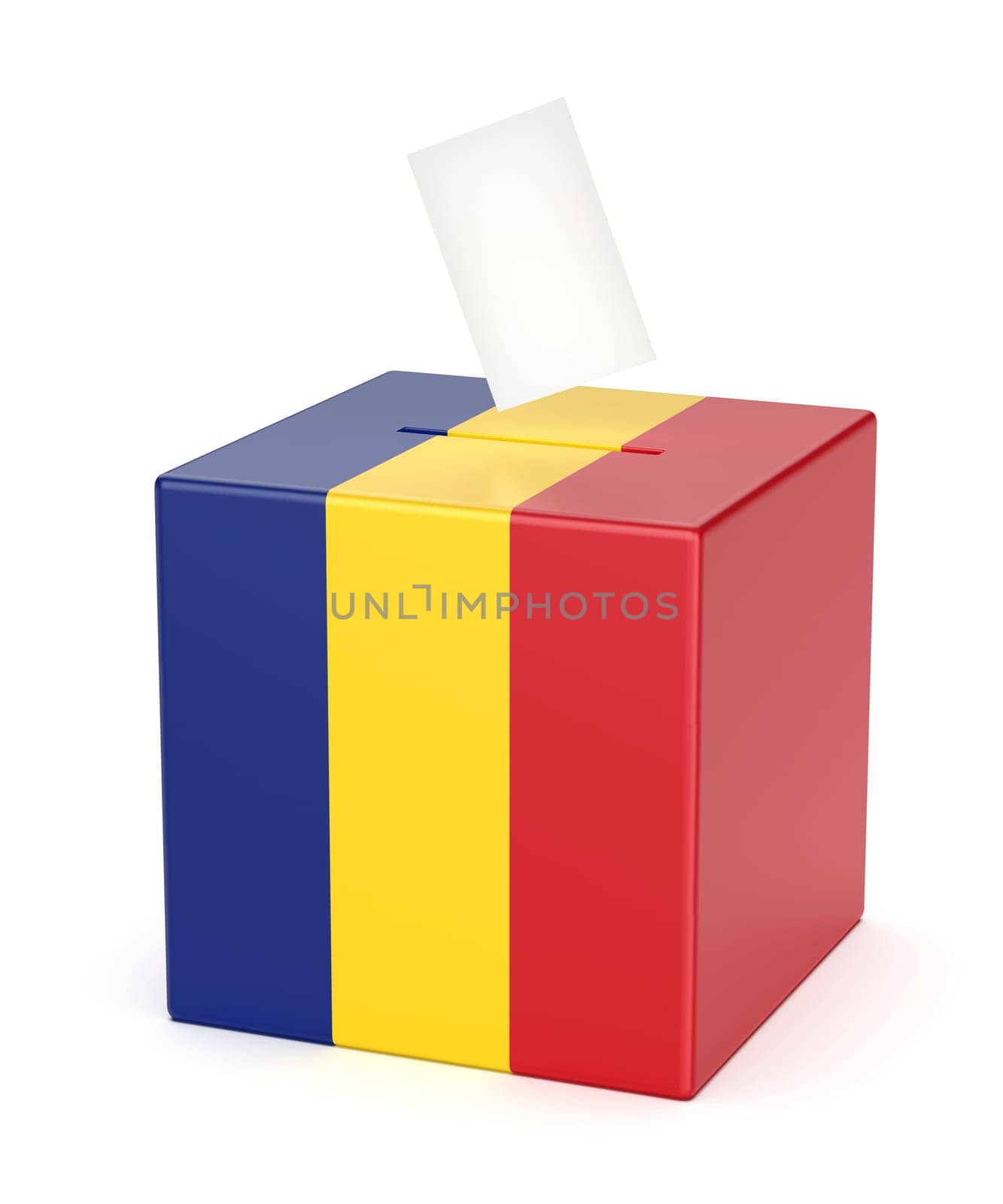 Concept image for election in Romania, ballot box with voting paper