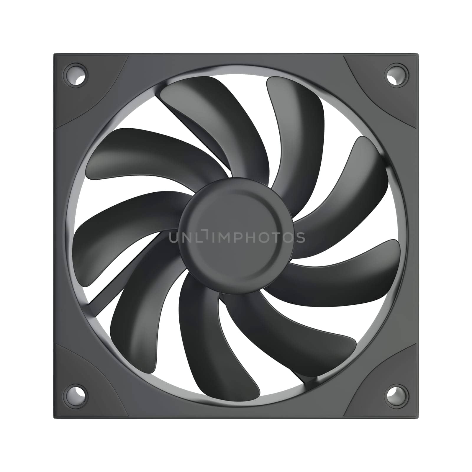 Black computer fan isolated on white background