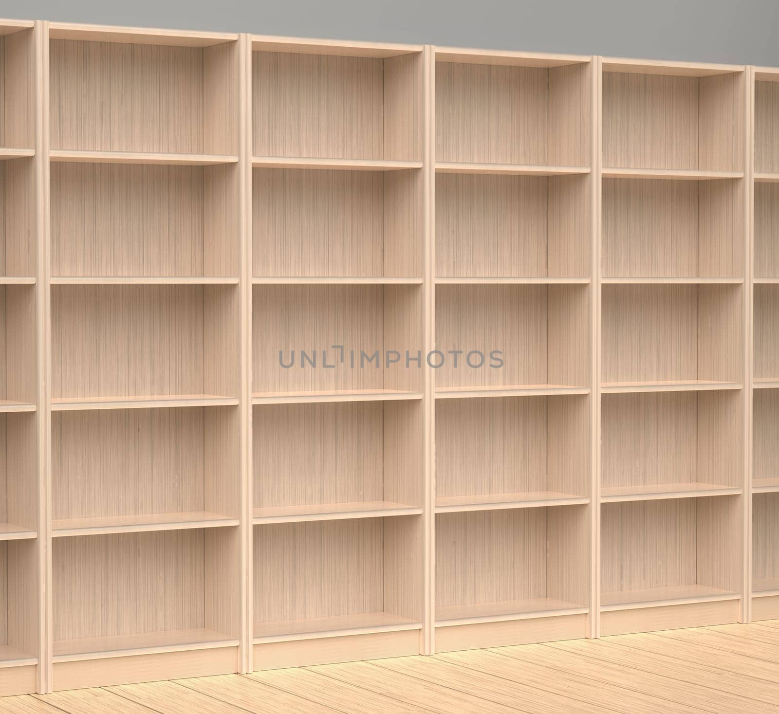 Empty wooden bookcases in the room