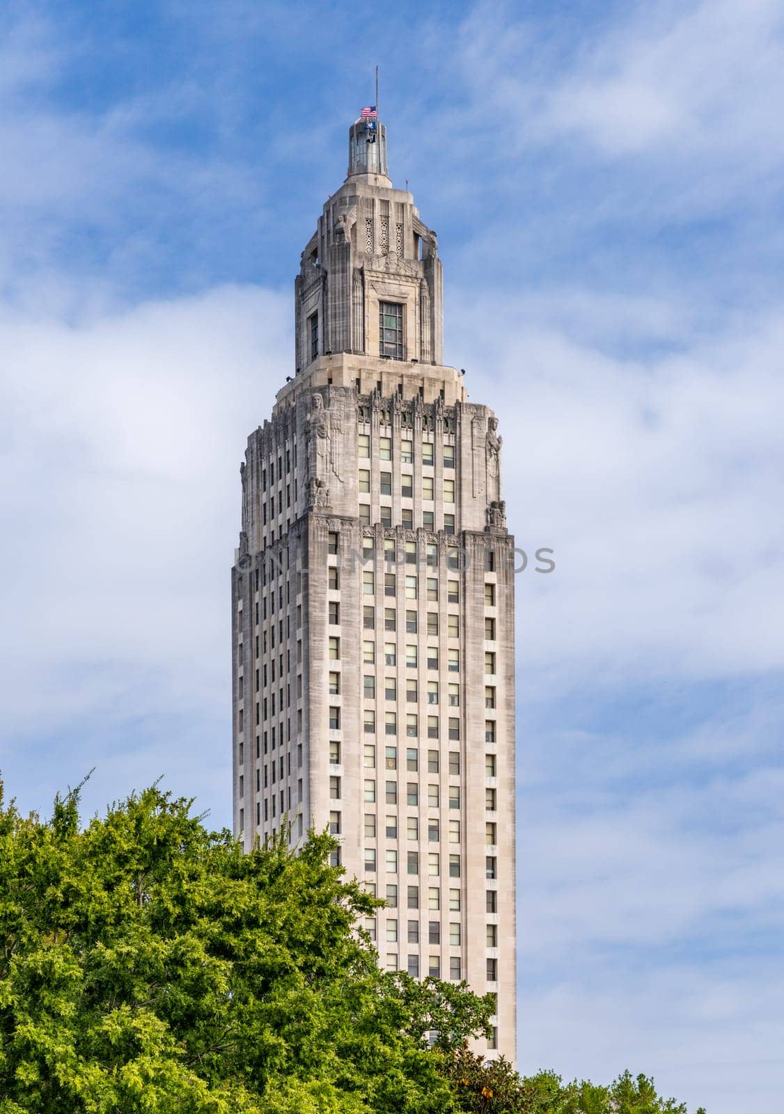 Tall tower of the State Capitol building in Baton Rouge, the state capital of Louisiana