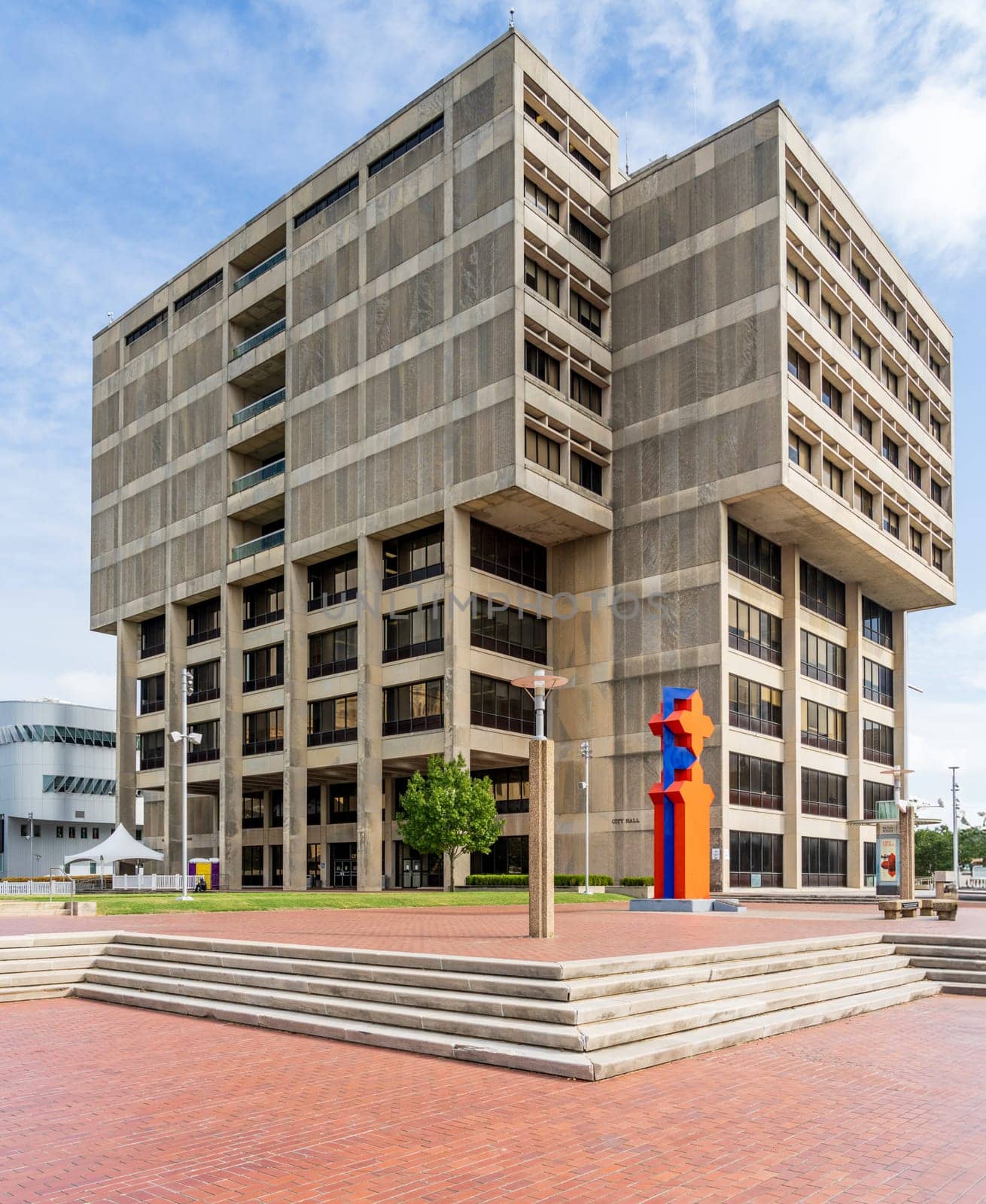 Baton Rouge, LA - 27 October 2023: Famous building housing City Hall in the state capital of Louisiana