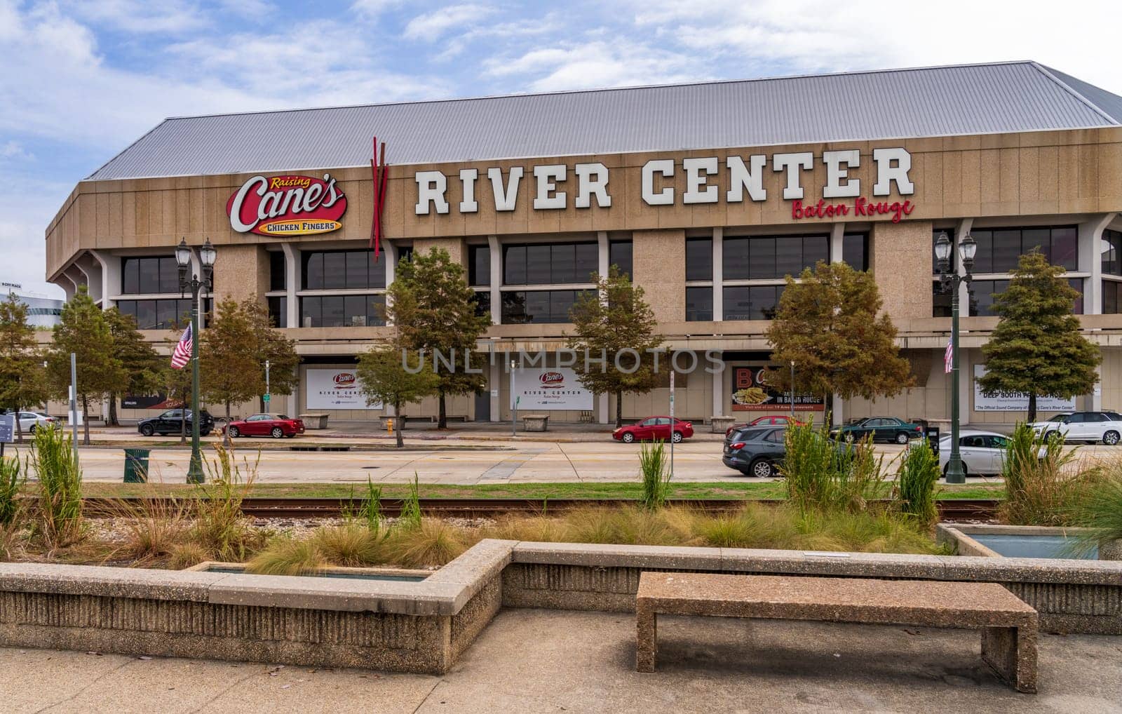 Baton Rouge, LA - 27 October 2023: Famous building housing Raising Cains restaurant in the state capital of Louisiana