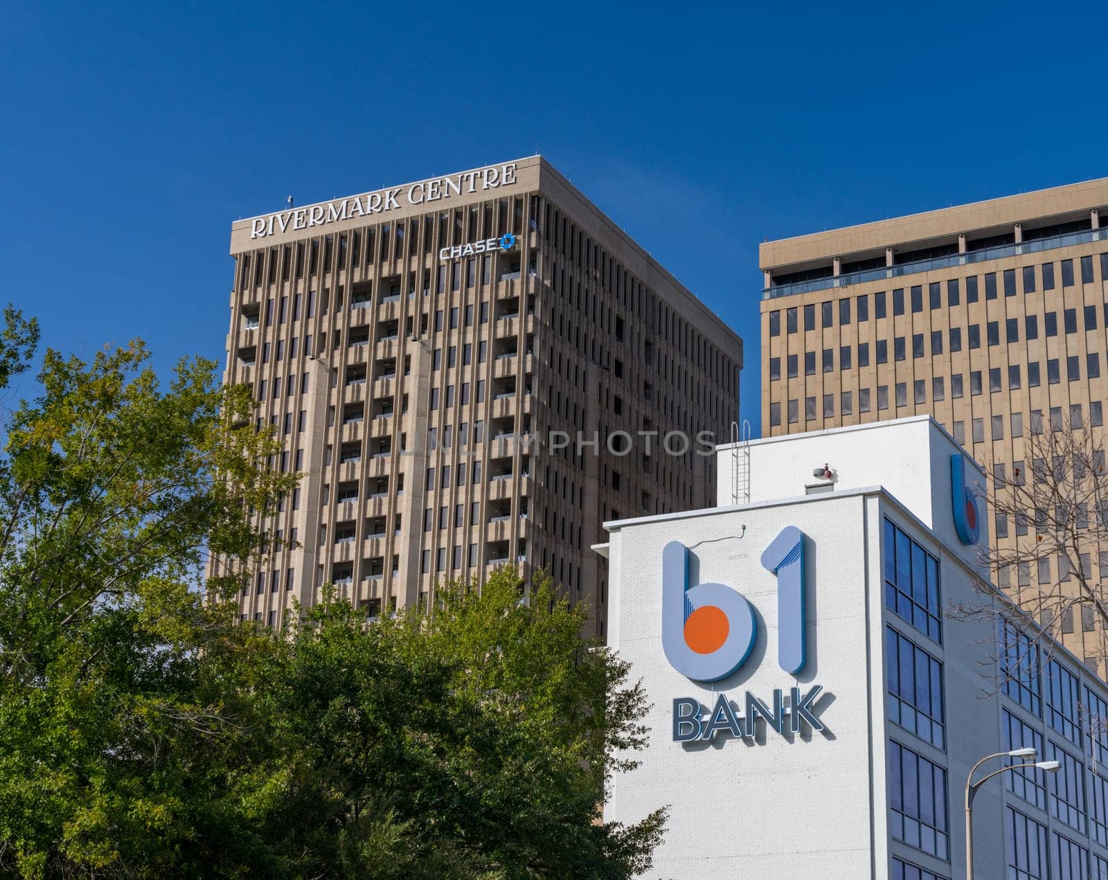 Baton Rouge, LA - 27 October 2023: Rivermark Centre has been converted from offices to residential apartments in the state capital of Louisiana